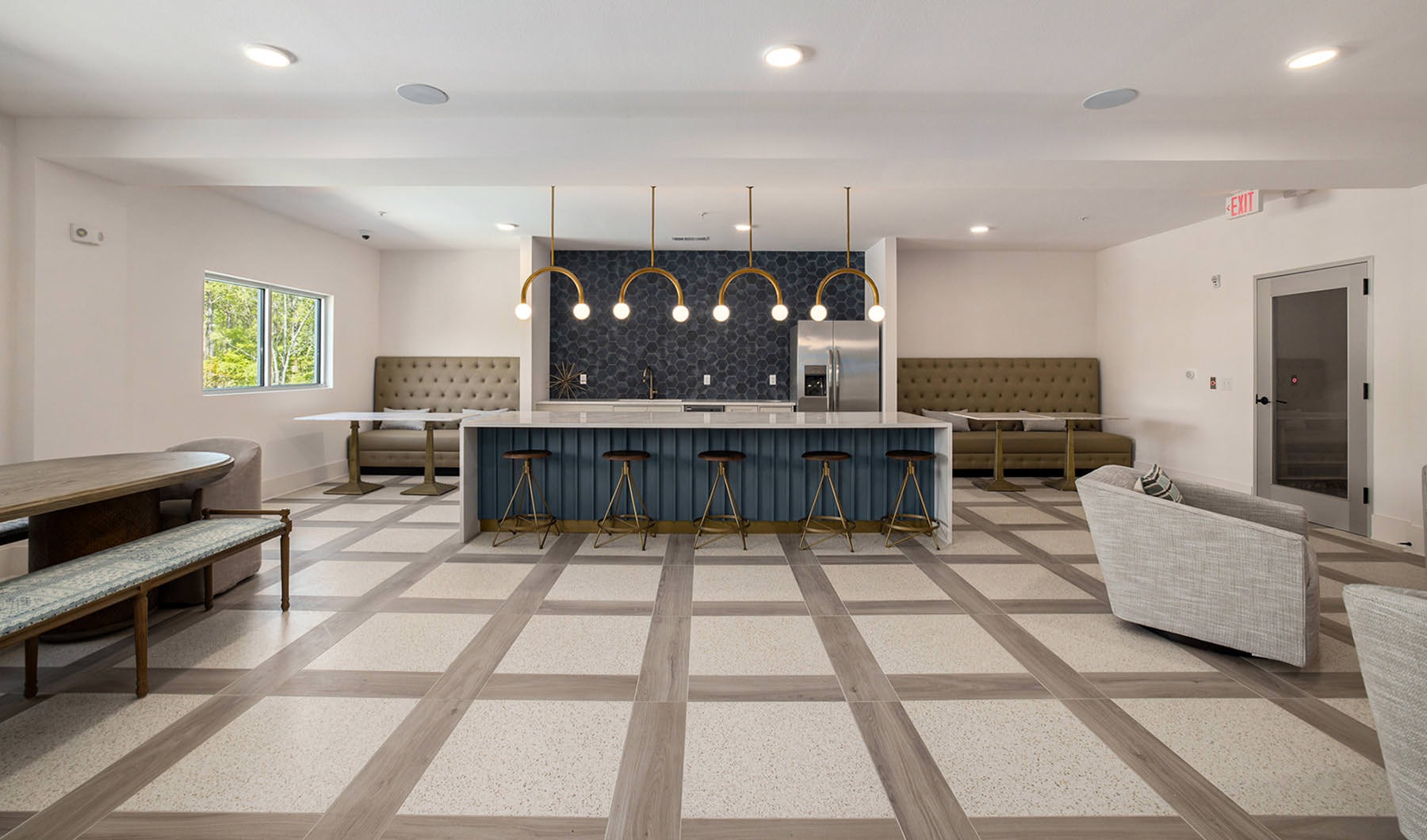 Access to resident-only features clubhouse kitchen with island and ample lighting